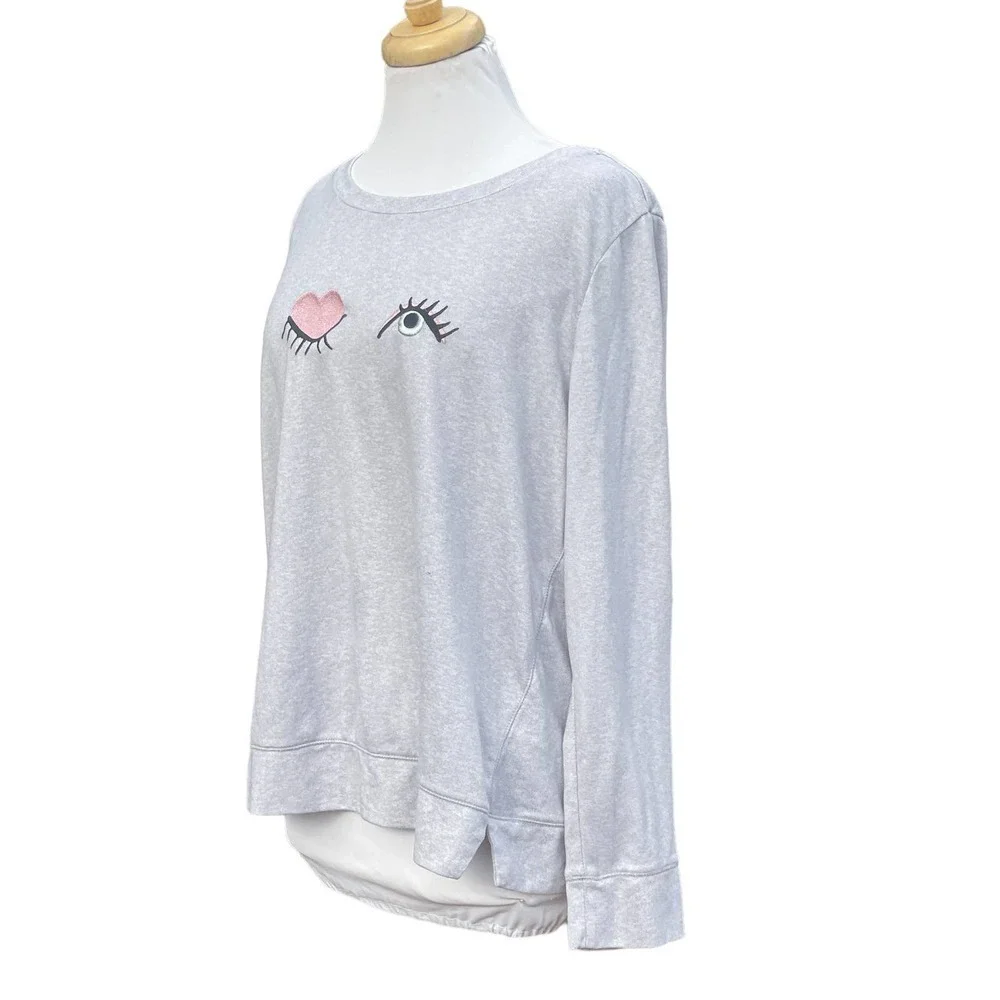 Kate Spade Sleepwear Wink Eye Gray Soft Knit Pajama Lounge Sleep Long Sleeve Top